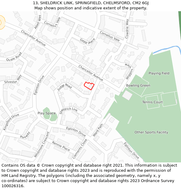 13, SHELDRICK LINK, SPRINGFIELD, CHELMSFORD, CM2 6GJ: Location map and indicative extent of plot