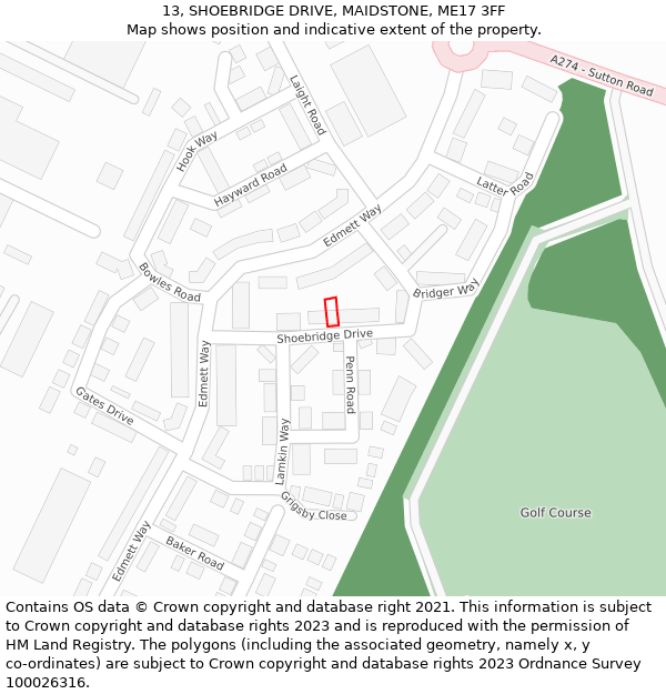 13, SHOEBRIDGE DRIVE, MAIDSTONE, ME17 3FF: Location map and indicative extent of plot