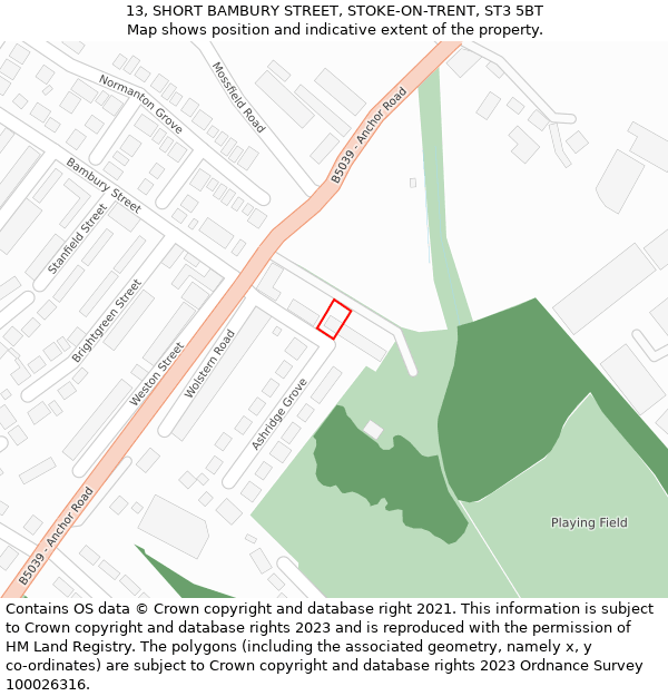 13, SHORT BAMBURY STREET, STOKE-ON-TRENT, ST3 5BT: Location map and indicative extent of plot