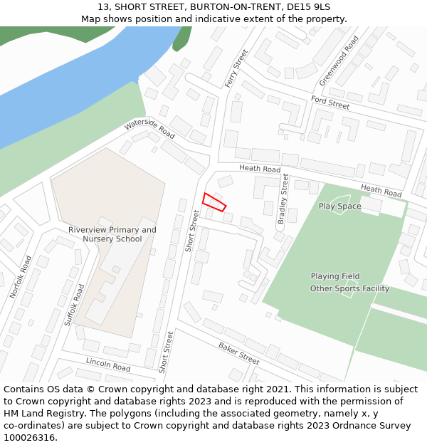 13, SHORT STREET, BURTON-ON-TRENT, DE15 9LS: Location map and indicative extent of plot