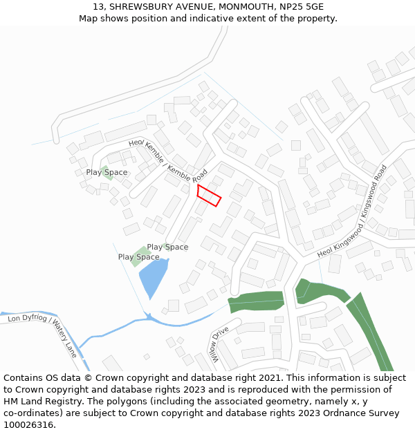 13, SHREWSBURY AVENUE, MONMOUTH, NP25 5GE: Location map and indicative extent of plot