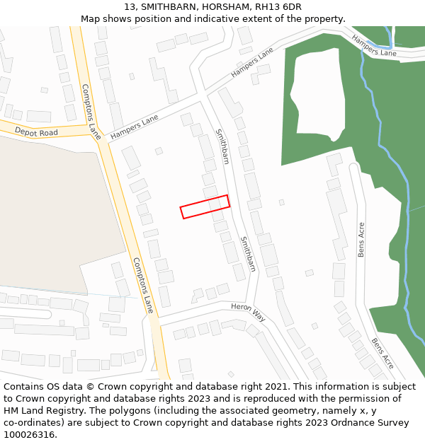 13, SMITHBARN, HORSHAM, RH13 6DR: Location map and indicative extent of plot