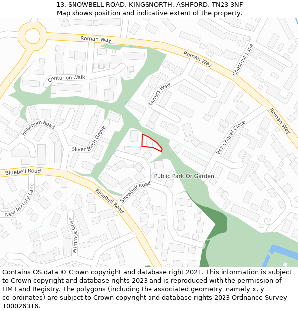 13, SNOWBELL ROAD, KINGSNORTH, ASHFORD, TN23 3NF: Location map and indicative extent of plot