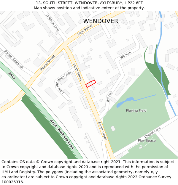 13, SOUTH STREET, WENDOVER, AYLESBURY, HP22 6EF: Location map and indicative extent of plot