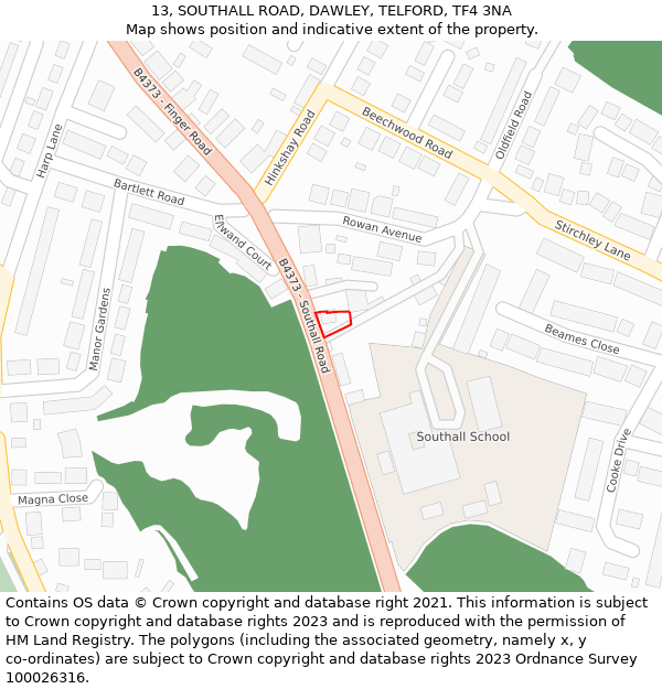 13, SOUTHALL ROAD, DAWLEY, TELFORD, TF4 3NA: Location map and indicative extent of plot