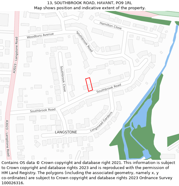 13, SOUTHBROOK ROAD, HAVANT, PO9 1RL: Location map and indicative extent of plot