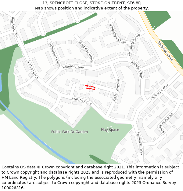 13, SPENCROFT CLOSE, STOKE-ON-TRENT, ST6 8FJ: Location map and indicative extent of plot