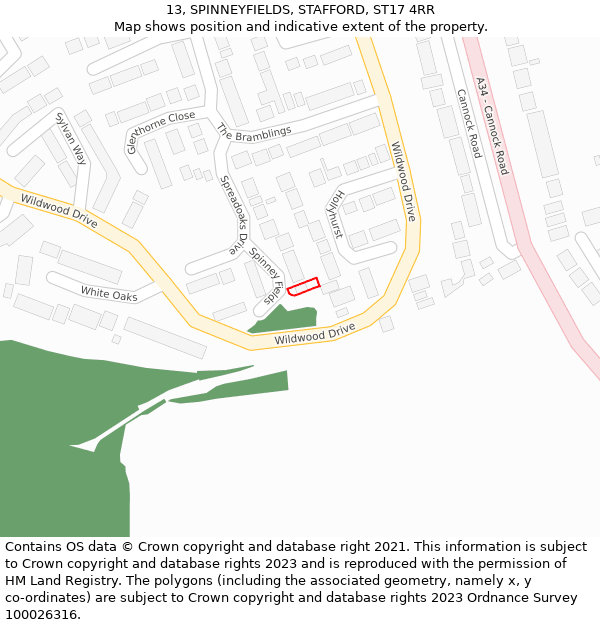 13, SPINNEYFIELDS, STAFFORD, ST17 4RR: Location map and indicative extent of plot