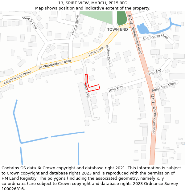 13, SPIRE VIEW, MARCH, PE15 9FG: Location map and indicative extent of plot