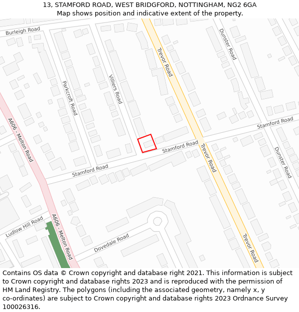 13, STAMFORD ROAD, WEST BRIDGFORD, NOTTINGHAM, NG2 6GA: Location map and indicative extent of plot
