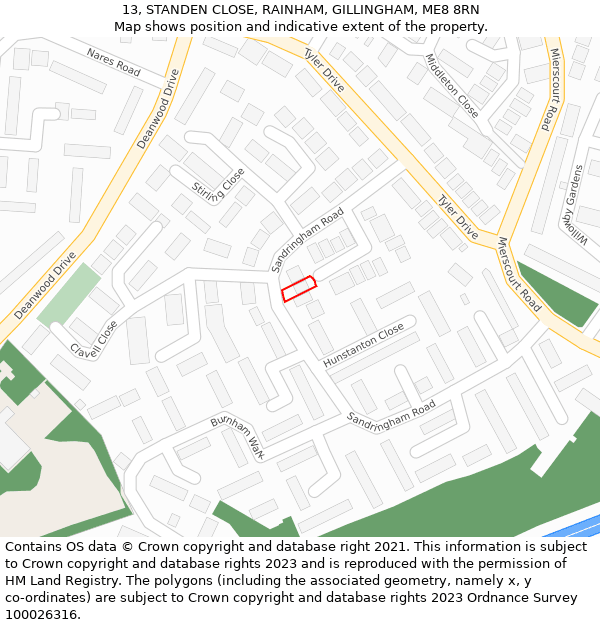 13, STANDEN CLOSE, RAINHAM, GILLINGHAM, ME8 8RN: Location map and indicative extent of plot