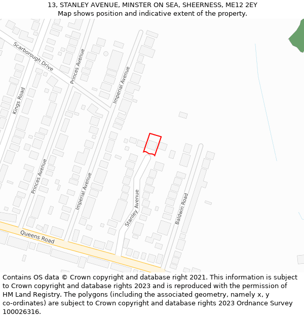 13, STANLEY AVENUE, MINSTER ON SEA, SHEERNESS, ME12 2EY: Location map and indicative extent of plot