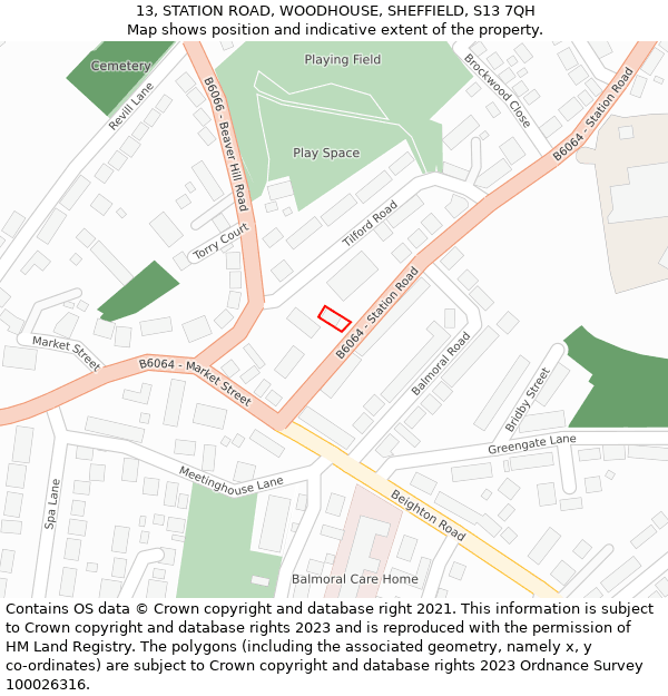 13, STATION ROAD, WOODHOUSE, SHEFFIELD, S13 7QH: Location map and indicative extent of plot