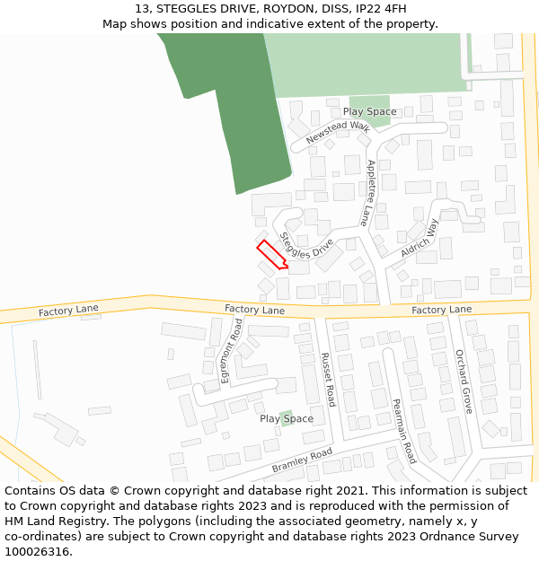 13, STEGGLES DRIVE, ROYDON, DISS, IP22 4FH: Location map and indicative extent of plot