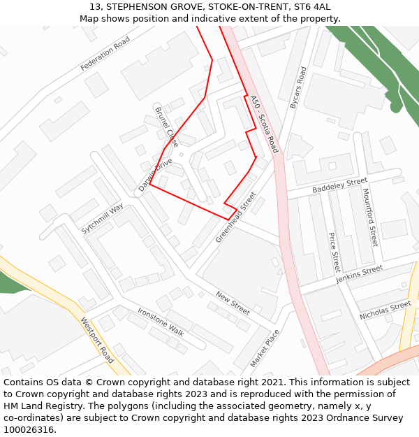 13, STEPHENSON GROVE, STOKE-ON-TRENT, ST6 4AL: Location map and indicative extent of plot