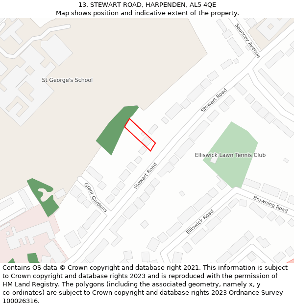 13, STEWART ROAD, HARPENDEN, AL5 4QE: Location map and indicative extent of plot