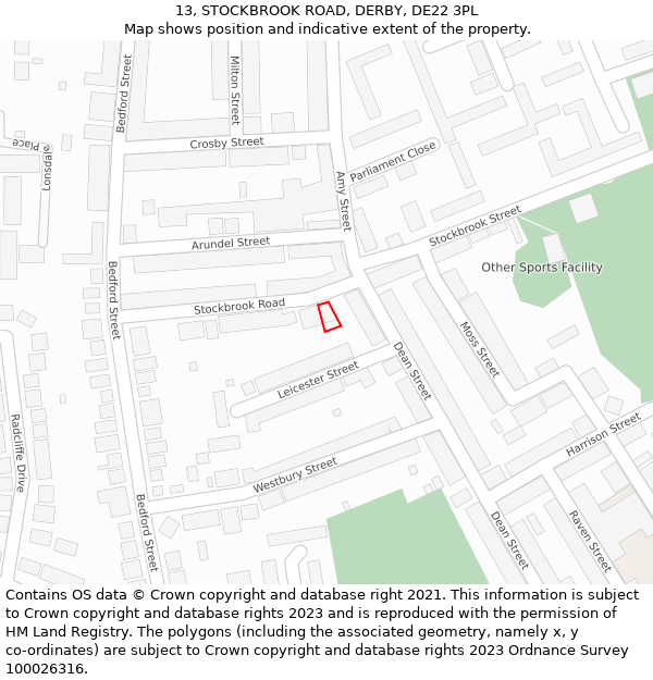 13, STOCKBROOK ROAD, DERBY, DE22 3PL: Location map and indicative extent of plot