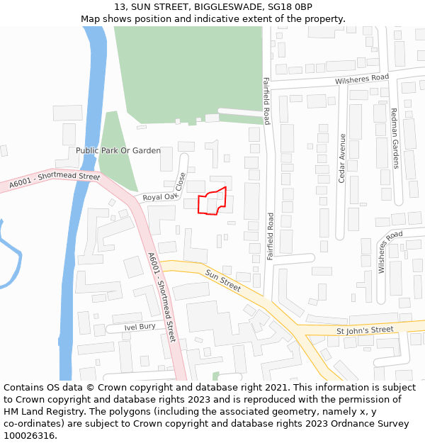 13, SUN STREET, BIGGLESWADE, SG18 0BP: Location map and indicative extent of plot