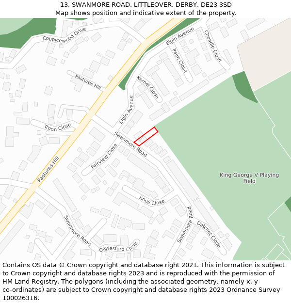 13, SWANMORE ROAD, LITTLEOVER, DERBY, DE23 3SD: Location map and indicative extent of plot