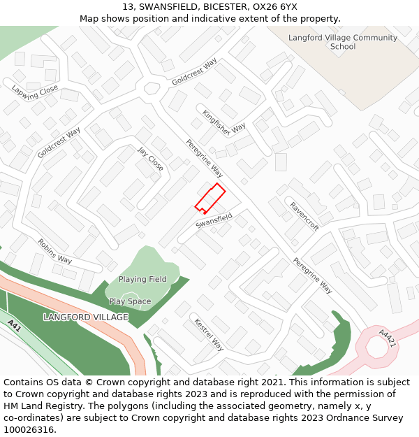 13, SWANSFIELD, BICESTER, OX26 6YX: Location map and indicative extent of plot