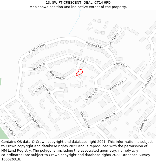 13, SWIFT CRESCENT, DEAL, CT14 9FQ: Location map and indicative extent of plot