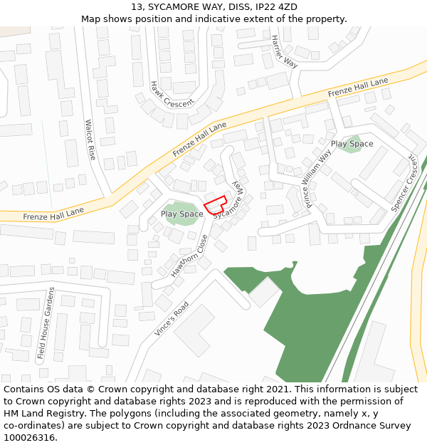 13, SYCAMORE WAY, DISS, IP22 4ZD: Location map and indicative extent of plot