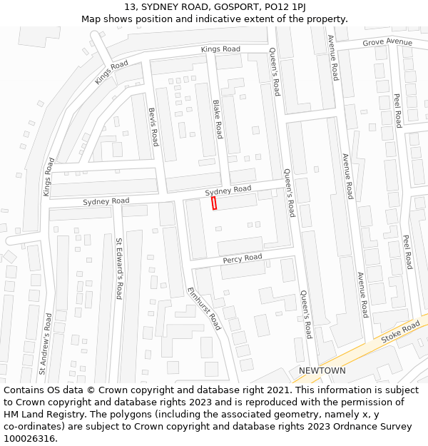 13, SYDNEY ROAD, GOSPORT, PO12 1PJ: Location map and indicative extent of plot