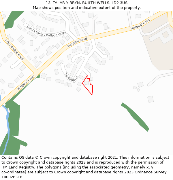 13, TAI AR Y BRYN, BUILTH WELLS, LD2 3US: Location map and indicative extent of plot