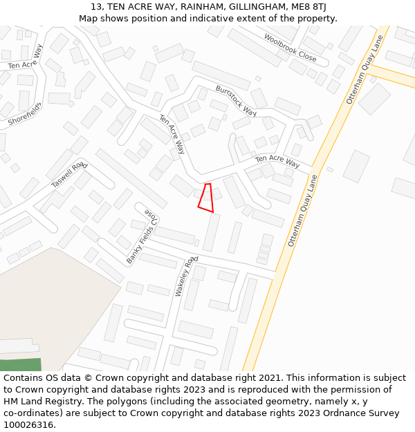 13, TEN ACRE WAY, RAINHAM, GILLINGHAM, ME8 8TJ: Location map and indicative extent of plot