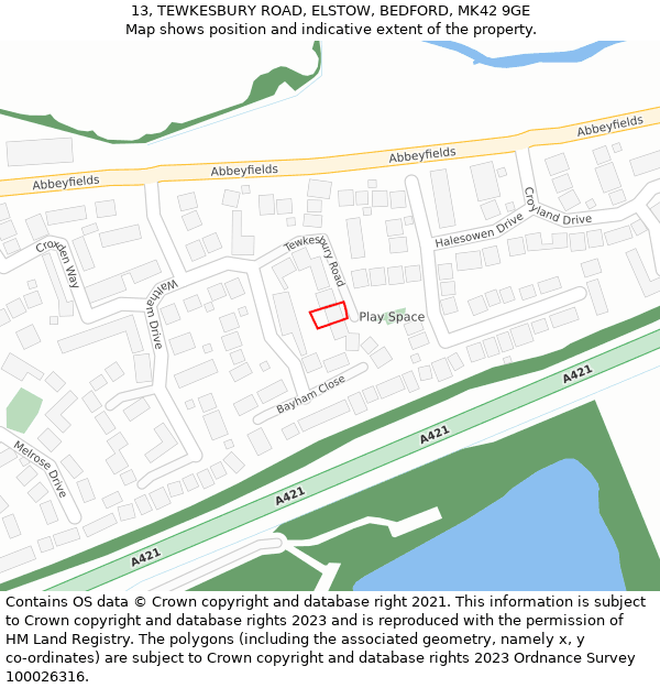 13, TEWKESBURY ROAD, ELSTOW, BEDFORD, MK42 9GE: Location map and indicative extent of plot