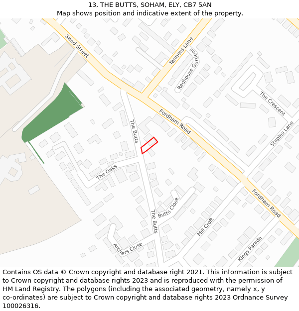 13, THE BUTTS, SOHAM, ELY, CB7 5AN: Location map and indicative extent of plot