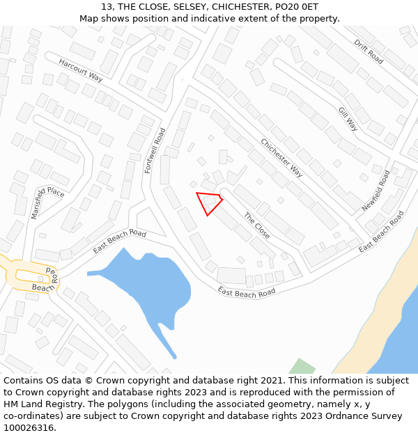 13, THE CLOSE, SELSEY, CHICHESTER, PO20 0ET: Location map and indicative extent of plot