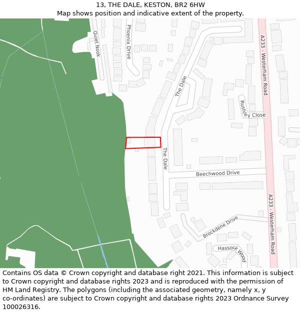 13, THE DALE, KESTON, BR2 6HW: Location map and indicative extent of plot
