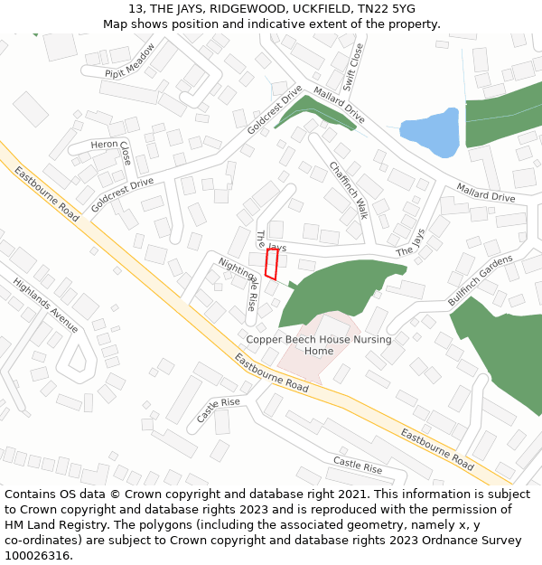 13, THE JAYS, RIDGEWOOD, UCKFIELD, TN22 5YG: Location map and indicative extent of plot