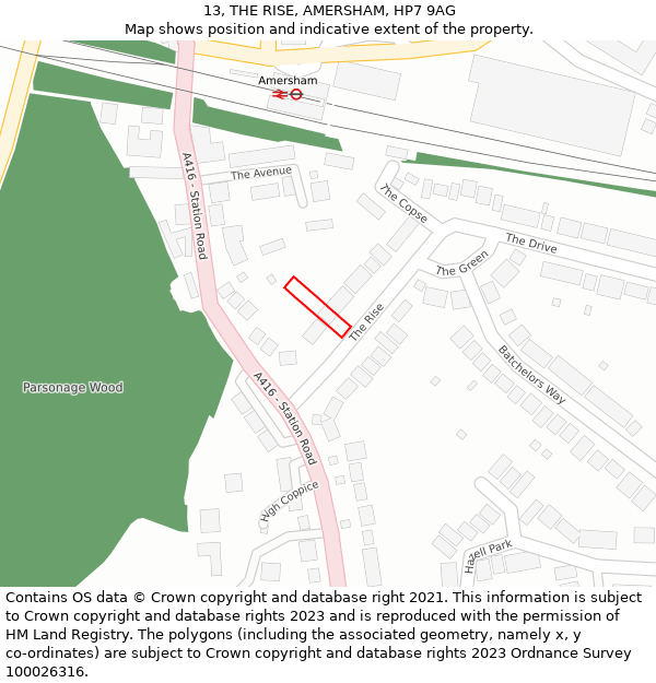 13, THE RISE, AMERSHAM, HP7 9AG: Location map and indicative extent of plot