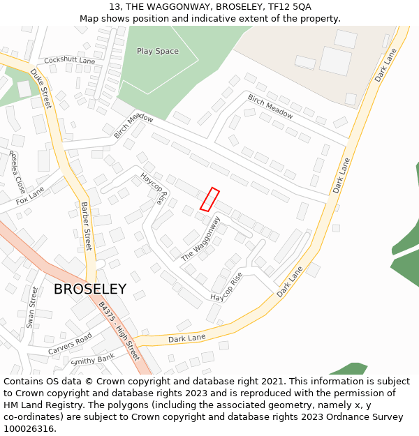13, THE WAGGONWAY, BROSELEY, TF12 5QA: Location map and indicative extent of plot