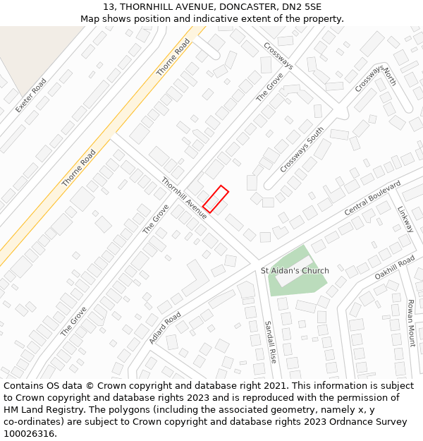 13, THORNHILL AVENUE, DONCASTER, DN2 5SE: Location map and indicative extent of plot