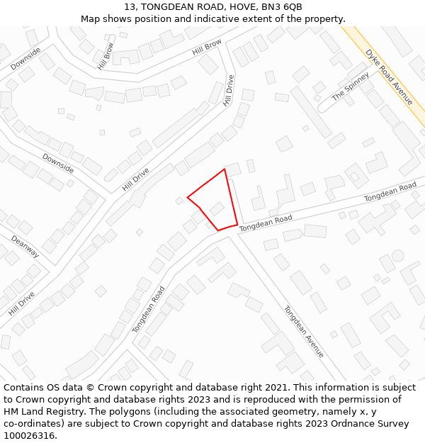 13, TONGDEAN ROAD, HOVE, BN3 6QB: Location map and indicative extent of plot