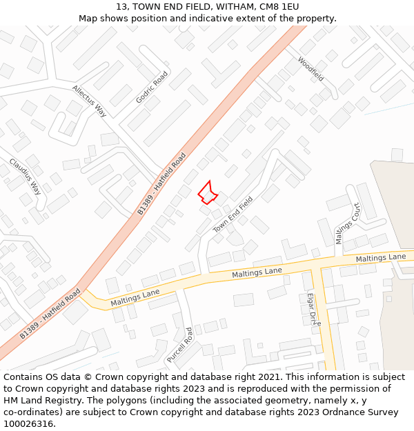 13, TOWN END FIELD, WITHAM, CM8 1EU: Location map and indicative extent of plot