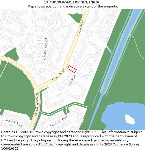 13, TUDOR ROAD, LINCOLN, LN6 3LL: Location map and indicative extent of plot