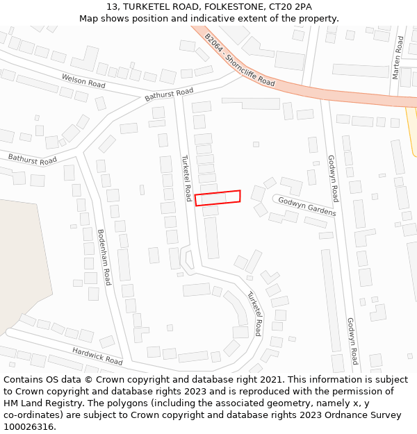 13, TURKETEL ROAD, FOLKESTONE, CT20 2PA: Location map and indicative extent of plot