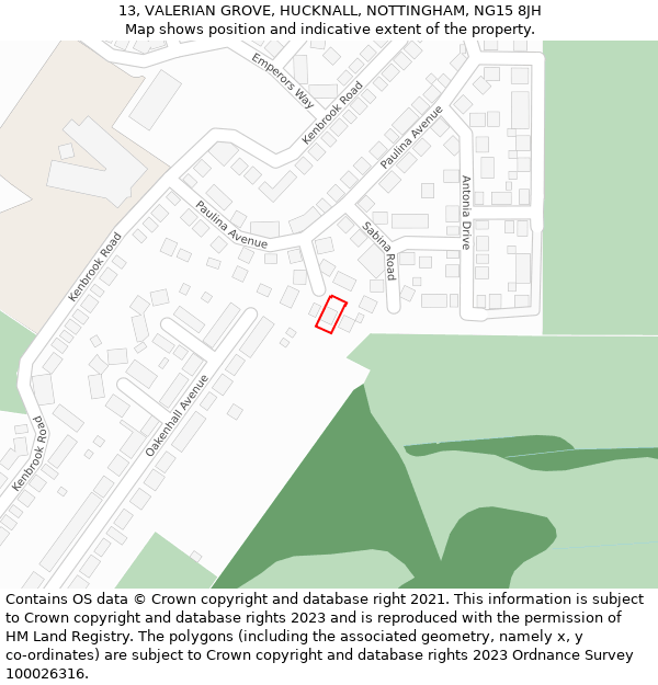 13, VALERIAN GROVE, HUCKNALL, NOTTINGHAM, NG15 8JH: Location map and indicative extent of plot