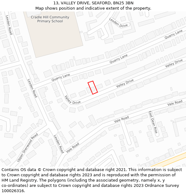 13, VALLEY DRIVE, SEAFORD, BN25 3BN: Location map and indicative extent of plot