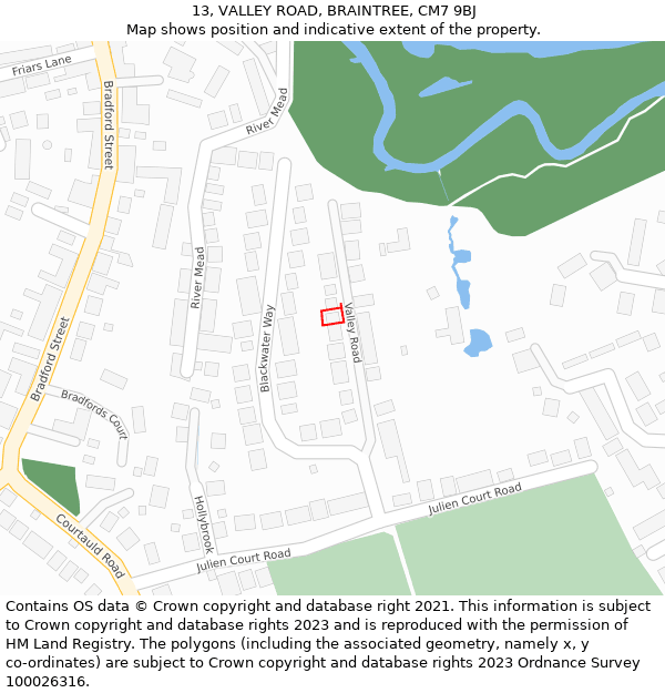 13, VALLEY ROAD, BRAINTREE, CM7 9BJ: Location map and indicative extent of plot
