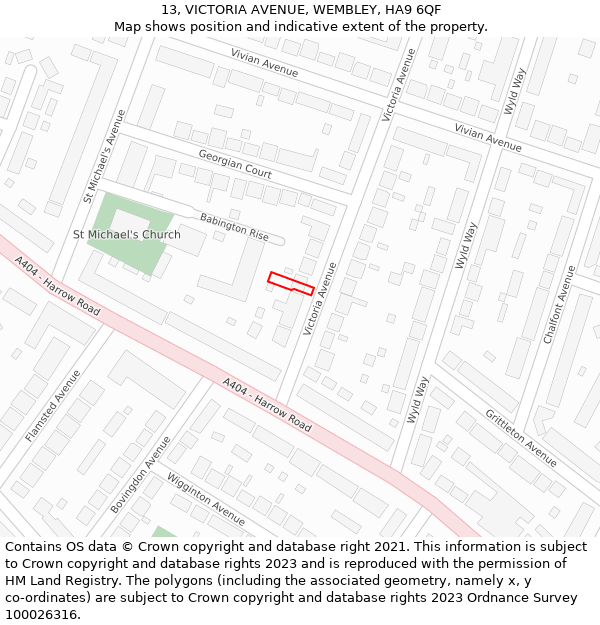 13, VICTORIA AVENUE, WEMBLEY, HA9 6QF: Location map and indicative extent of plot