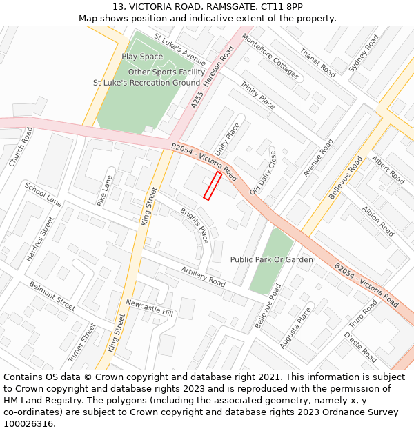 13, VICTORIA ROAD, RAMSGATE, CT11 8PP: Location map and indicative extent of plot