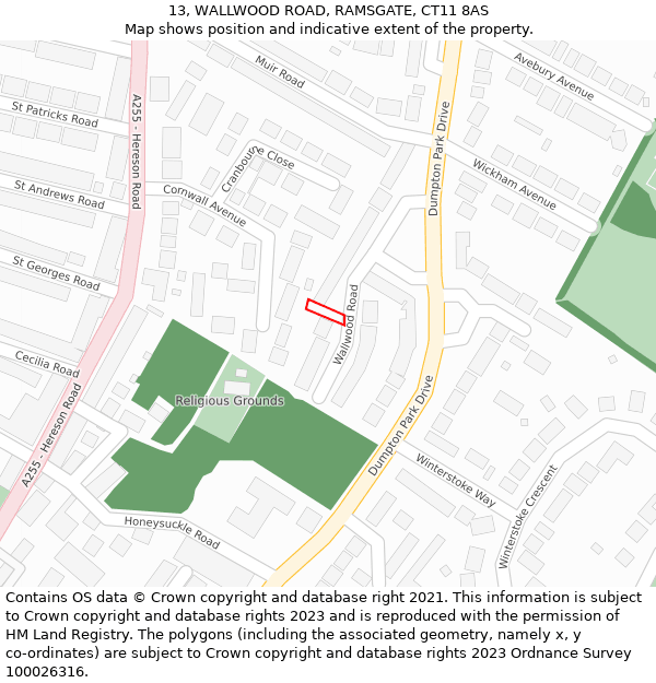 13, WALLWOOD ROAD, RAMSGATE, CT11 8AS: Location map and indicative extent of plot