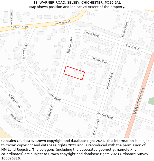 13, WARNER ROAD, SELSEY, CHICHESTER, PO20 9AL: Location map and indicative extent of plot