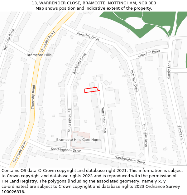 13, WARRENDER CLOSE, BRAMCOTE, NOTTINGHAM, NG9 3EB: Location map and indicative extent of plot