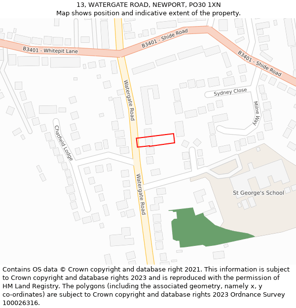 13, WATERGATE ROAD, NEWPORT, PO30 1XN: Location map and indicative extent of plot